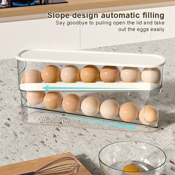 Double Layer Rolling Egg Dispenser Refrigerator Egg Storage Box Automatic Scrolling Egg Holder Household Large Capacity Kitchen