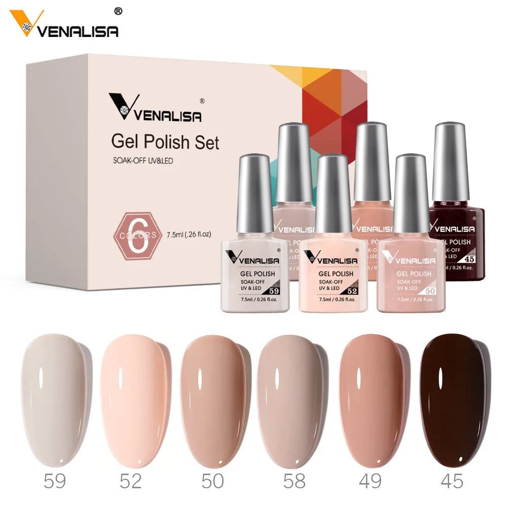 Venalisa Nail Gel Polish Kit Christmas Gift Winter Color Collection Semi Permanent New Learner Nude Pink Nail Varnish Set