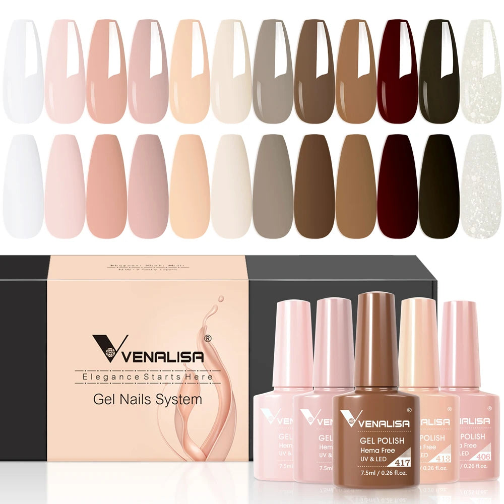 Venalisa Nail Gel Polish Kit Christmas Gift Winter Color Collection Semi Permanent New Learner Nude Pink Nail Varnish Set