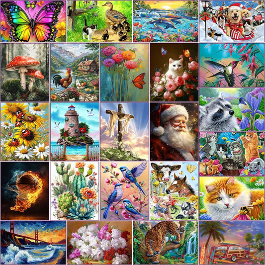 New Diamond Painting 2024 Flowers Animals Birds Jewelry Cross Stitch Cats Elephant Raccoon Diamond Art Full Crystal Picture Gift