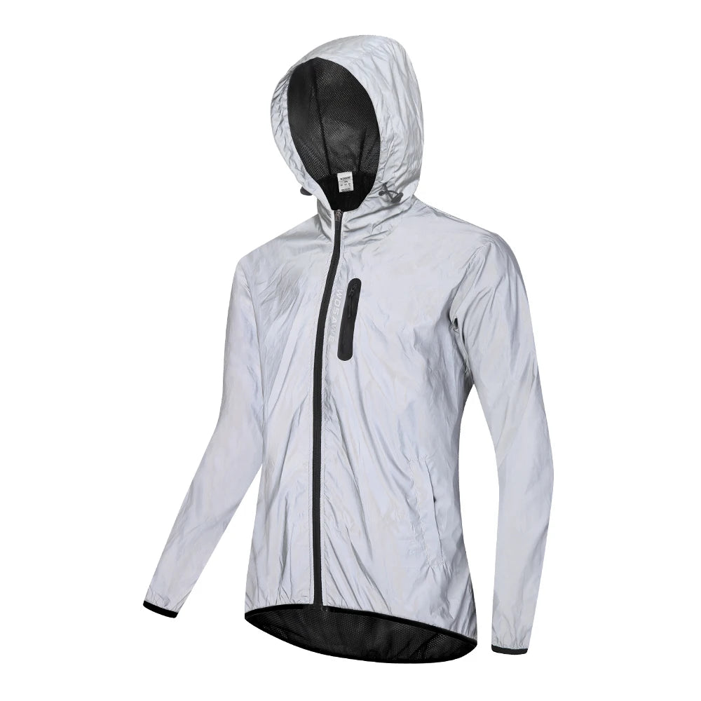 WOSAWE Reflective Jacket with Hoodie and Waterproof Windbreaker for Men Women Cycling Hiking Running Hip Hop Safety Jacket