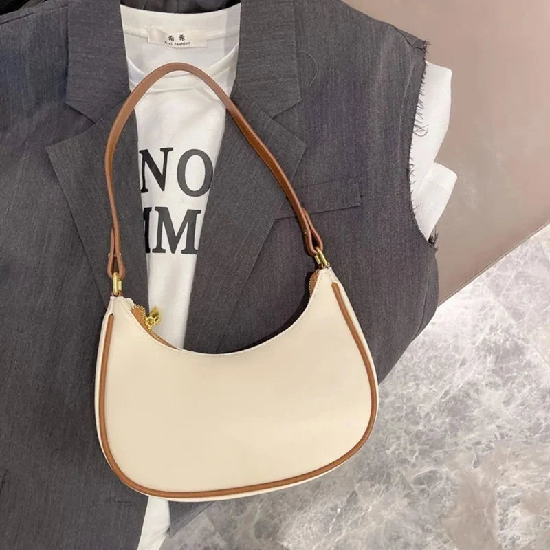 Women's Fashion Small Clutch Handbags Retro Solid Color PU Leather Shoulder Underarm Hobos Bag Casual Female Clutch Tote Purse