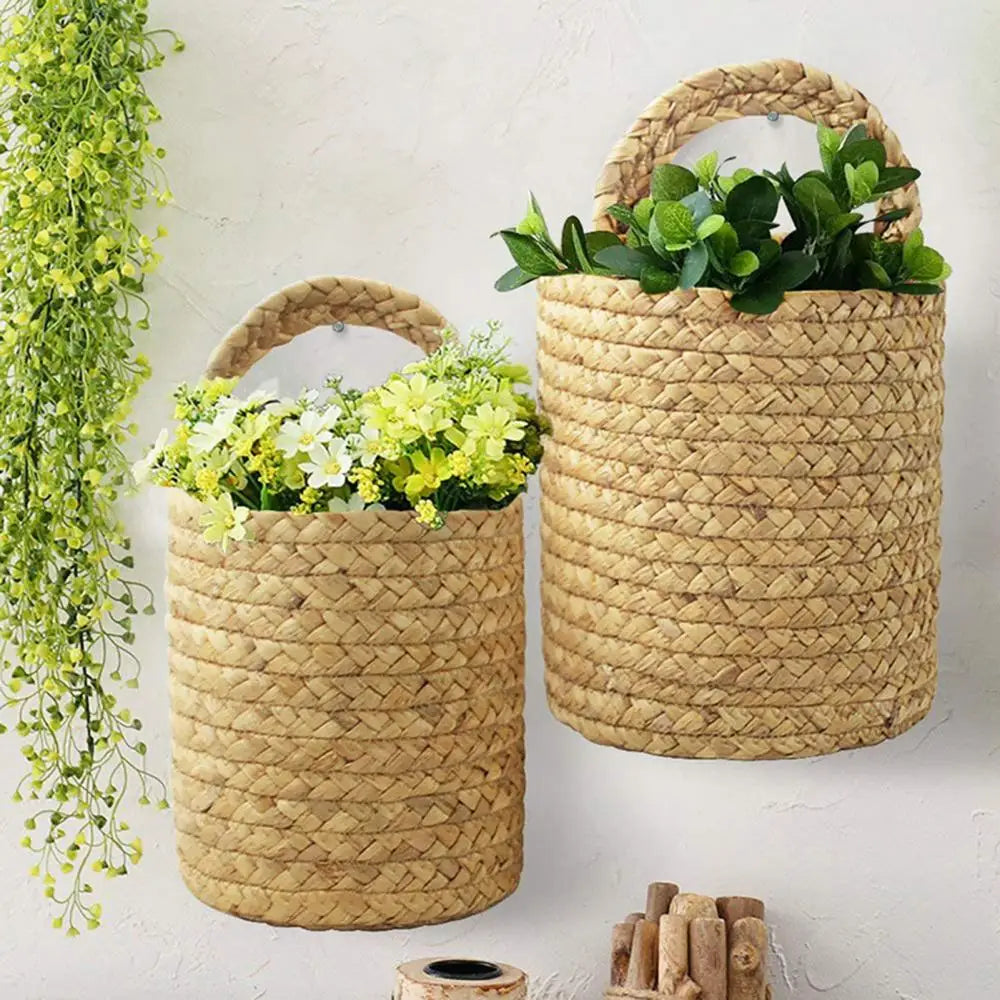 Household Foldable Woven Storage Basket Plant Wicker Hanging Baskets Garden Flower Vase Foldable Flower Pots Storage Basket