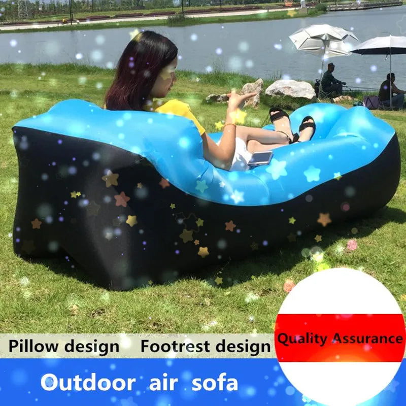 Air Lazy Inflatable Sofa Portable Outdoor Beach Air Sofa Sleeping Bag Bed Oxford Cloth 240x70cm