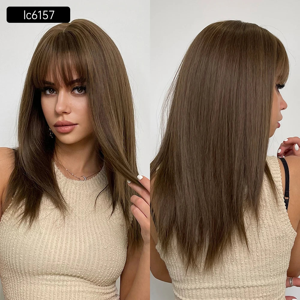 Element 16 Inch Synthetic Wig With Bangs Natural Headline Ombre Brown Color Fashion Cosplay Party Replacement Wigs for Women