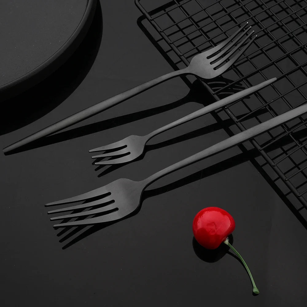 Dinnerware Set Matte Black Knife Fork Dessert Spoon Tableware Cutlery Set Stainless Steel Silverware Flatware Kitchen Dinner Set