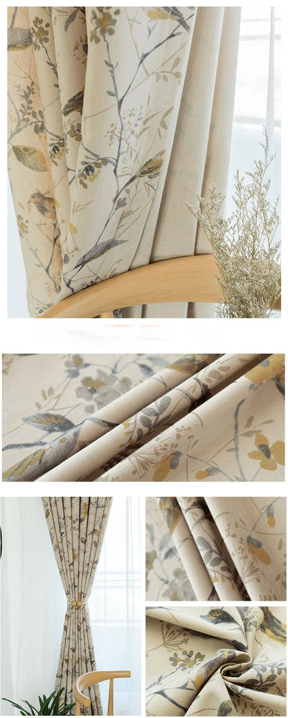 Custom Cotton and For Linen Curtains for Living Room Bedroom Printing Curtains Fabric Bird Branches Retro New Chinese Modern