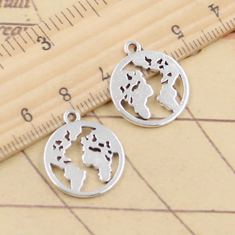 20pcs Charms Earth World Map 21x18mm Tibetan Silver Color Pendants Antique Jewelry Making DIY Handmade Craft