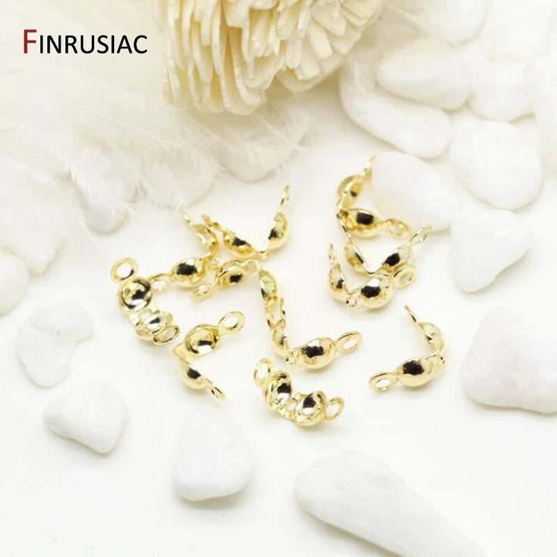 3mm/4mm Calotte Crimp Bead Tip Knot Cover End Caps For Jewelry 14K Gold Plated Connector Clip Clasp Jewellery Making Supplies