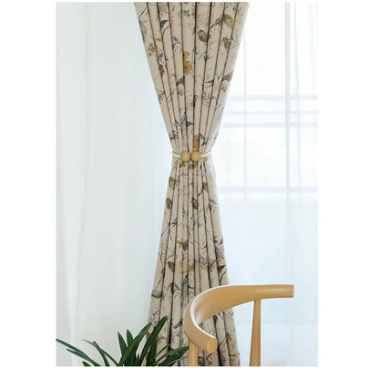 Custom Cotton and For Linen Curtains for Living Room Bedroom Printing Curtains Fabric Bird Branches Retro New Chinese Modern