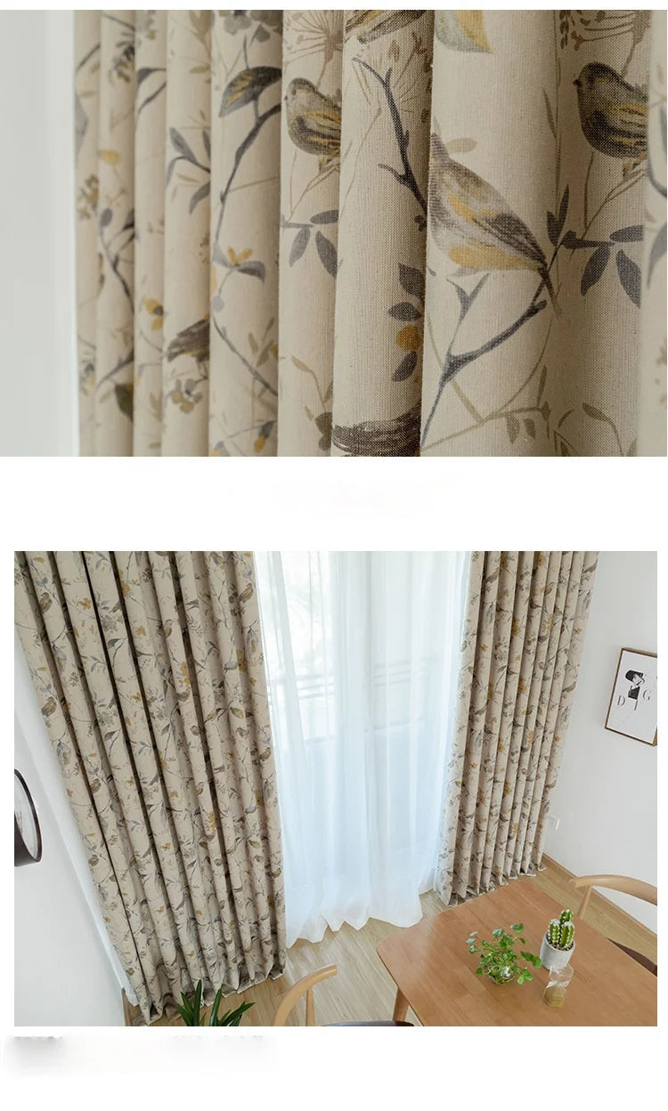 Custom Cotton and For Linen Curtains for Living Room Bedroom Printing Curtains Fabric Bird Branches Retro New Chinese Modern