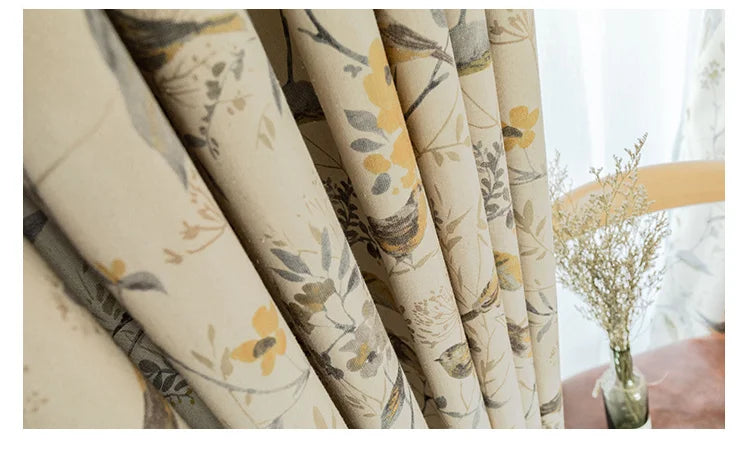 Custom Cotton and For Linen Curtains for Living Room Bedroom Printing Curtains Fabric Bird Branches Retro New Chinese Modern