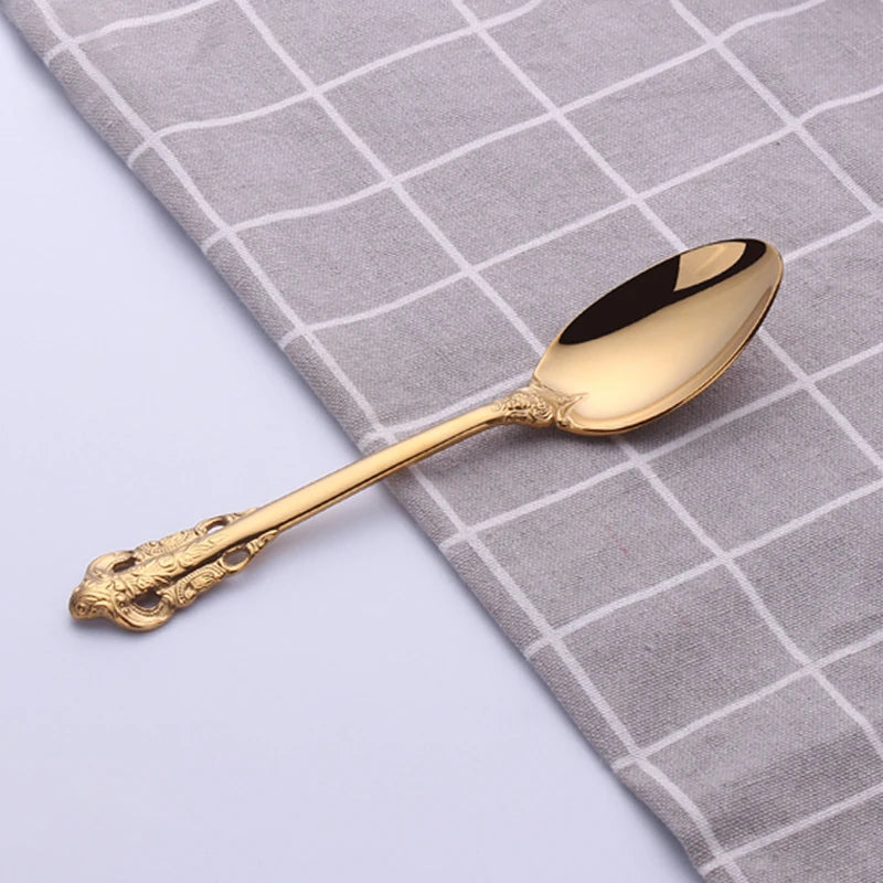 1Pcs Luxury Gold Cutlery Set Vintage Western Stainless Steel Tableware Kitchen Utensils Dinner Set Sliver Knife Fork Spoon