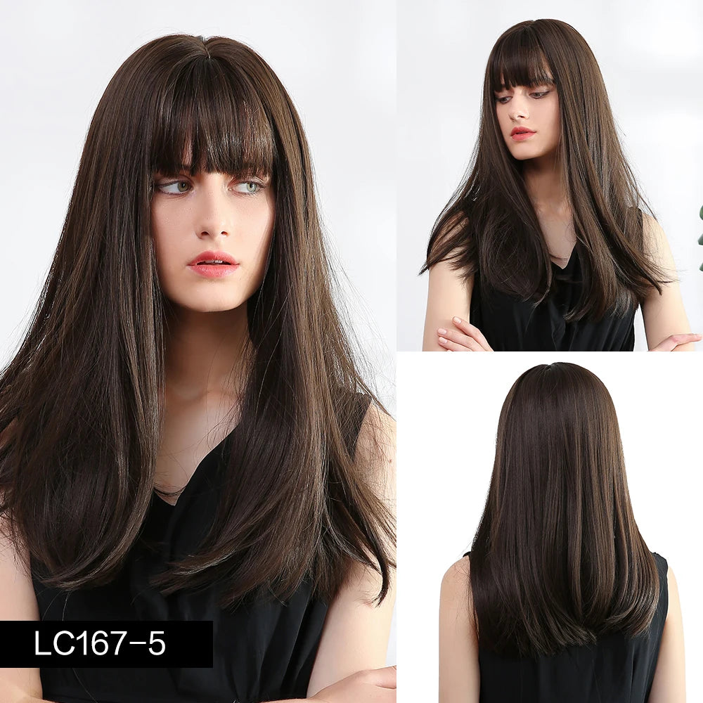 Element 16 Inch Synthetic Wig With Bangs Natural Headline Ombre Brown Color Fashion Cosplay Party Replacement Wigs for Women