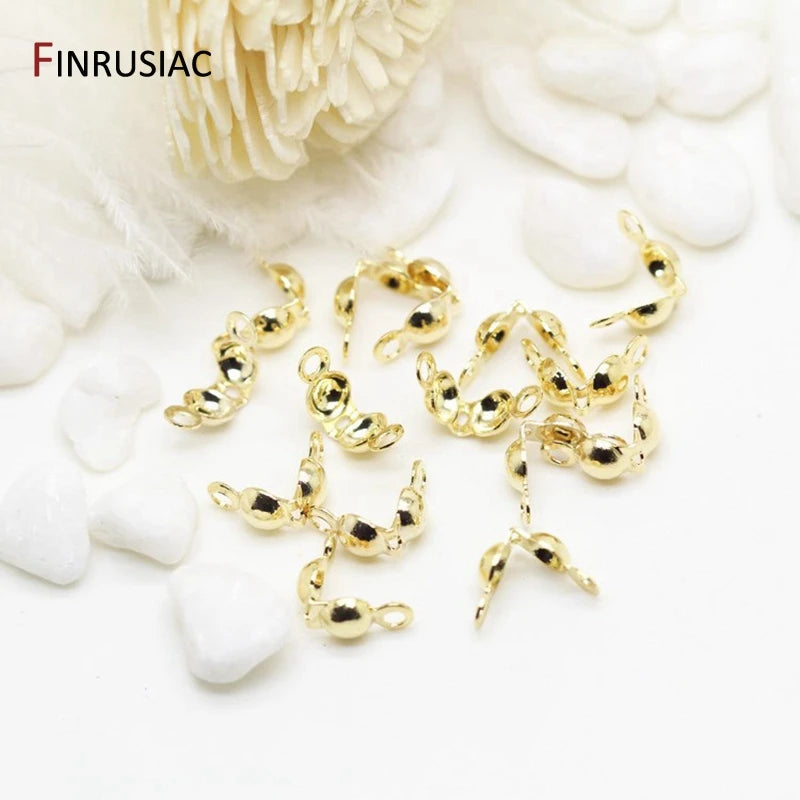 3mm/4mm Calotte Crimp Bead Tip Knot Cover End Caps For Jewelry 14K Gold Plated Connector Clip Clasp Jewellery Making Supplies