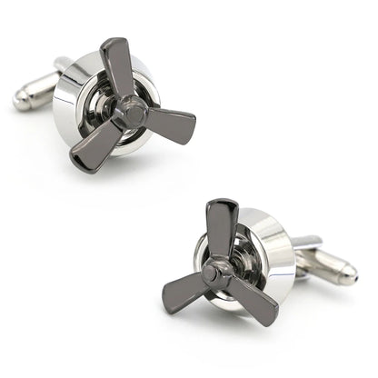 Men's Rotatable Propeller Cufflinks Quality Brass Material Gunblack Color Airplane Design Cuff Links Wholesale & Retail