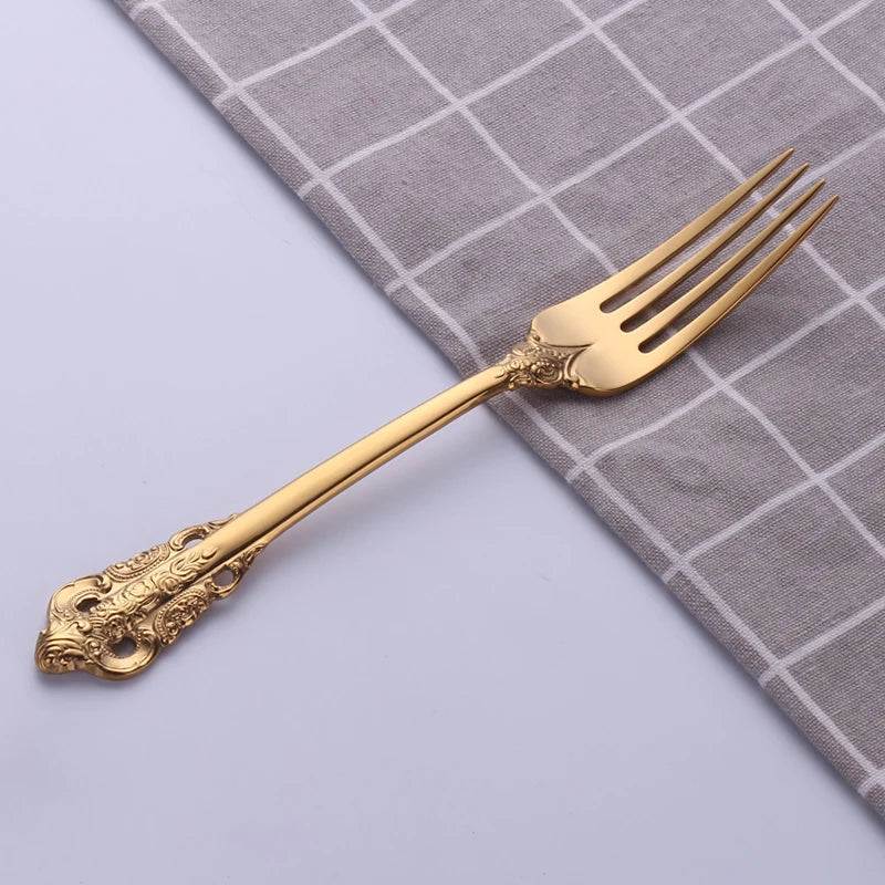 1Pcs Luxury Gold Cutlery Set Vintage Western Stainless Steel Tableware Kitchen Utensils Dinner Set Sliver Knife Fork Spoon