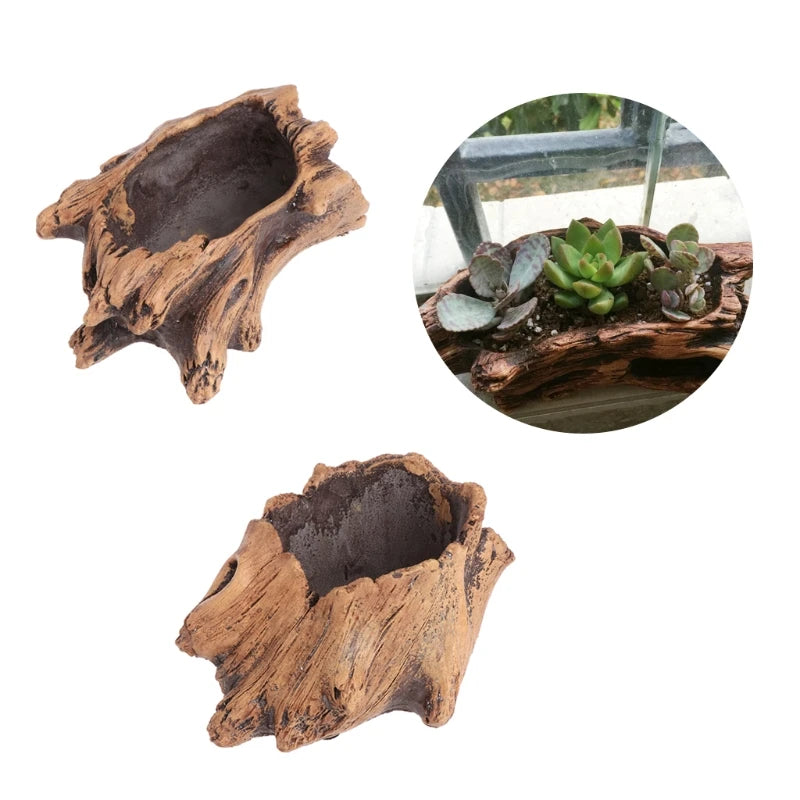 Succulent Plant Pot Bonsai Decoration With Imitation Wood Flower Cement Planter Indoor And Outdoor Garden Supplies