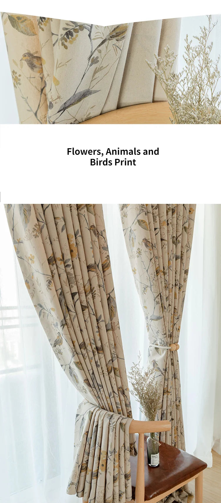 Custom Cotton and For Linen Curtains for Living Room Bedroom Printing Curtains Fabric Bird Branches Retro New Chinese Modern