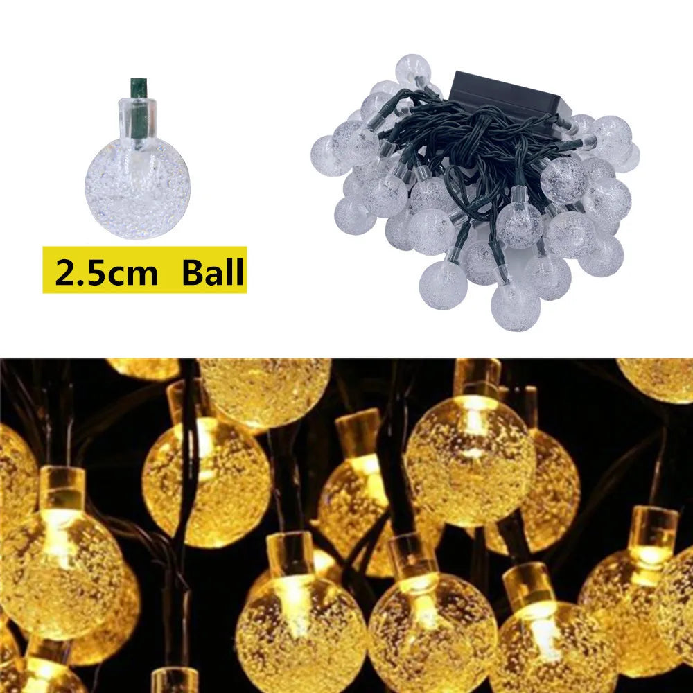 5M 10M Solar Lamp Crystal Ball LED String Lights Flash Waterproof Fairy Garland For Outdoor Garden Christmas Wedding Decoration