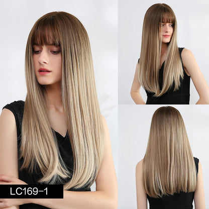 Element 16 Inch Synthetic Wig With Bangs Natural Headline Ombre Brown Color Fashion Cosplay Party Replacement Wigs for Women