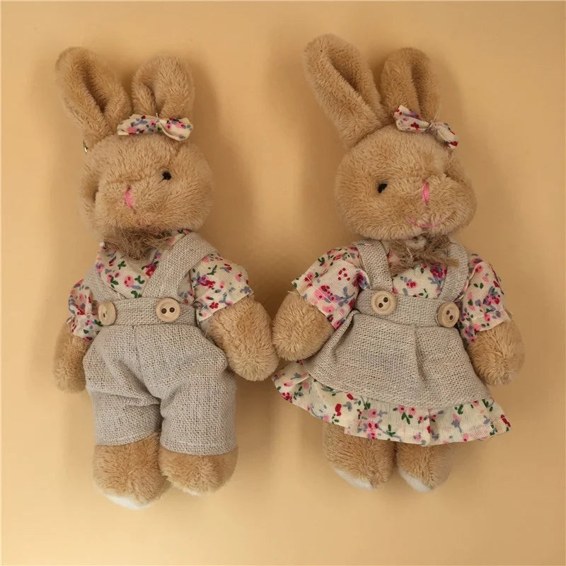 Cute Girls Country style Linen Teddy Bear Keychain Women Rabbit Couple Keychain On Bag Car Trinket Female Wedding Party Toy Gift