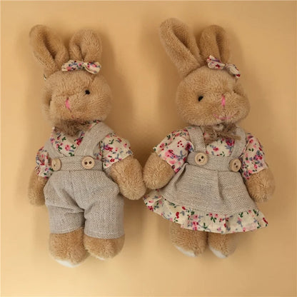 Cute Girls Country style Linen Teddy Bear Keychain Women Rabbit Couple Keychain On Bag Car Trinket Female Wedding Party Toy Gift