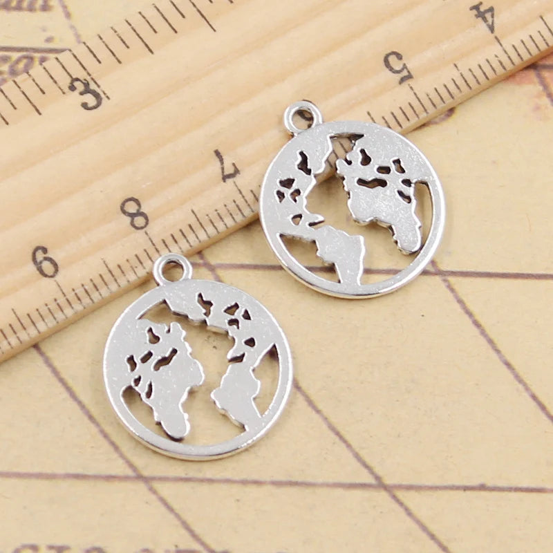 20pcs Charms Earth World Map 21x18mm Tibetan Silver Color Pendants Antique Jewelry Making DIY Handmade Craft