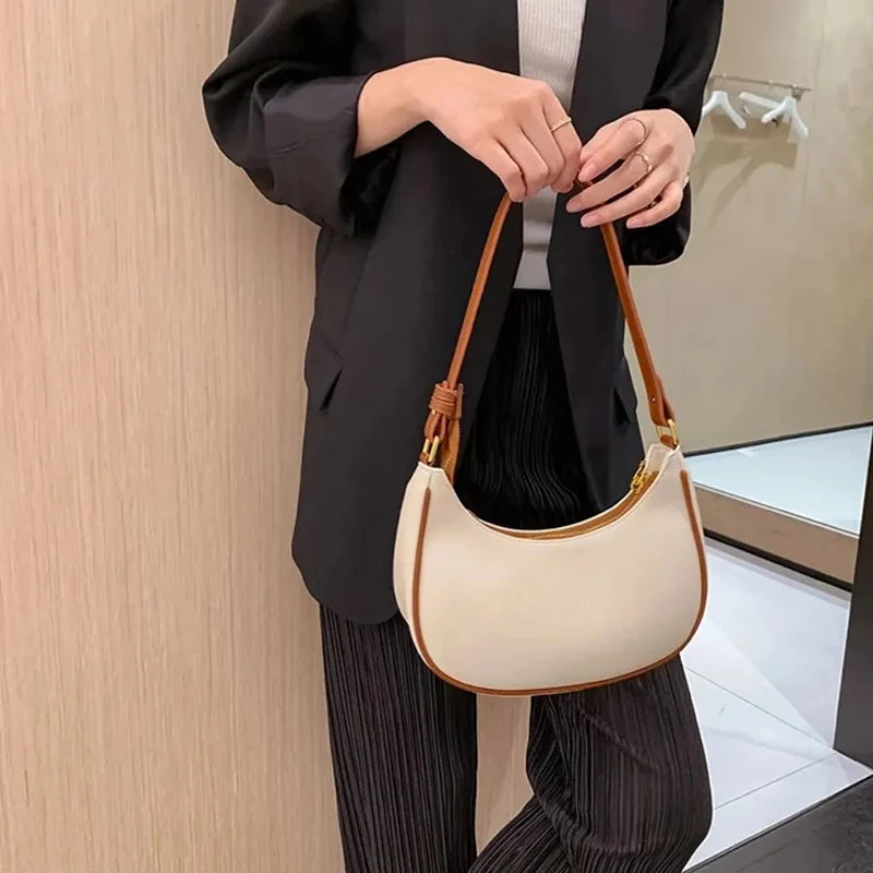 Women's Fashion Small Clutch Handbags Retro Solid Color PU Leather Shoulder Underarm Hobos Bag Casual Female Clutch Tote Purse