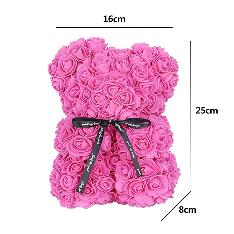 25cm Teddy Rose Bear With Box Artificial PE Flower Valentine's Day Girl Friend Women Mother's Day Gift Wedding Brithday Party