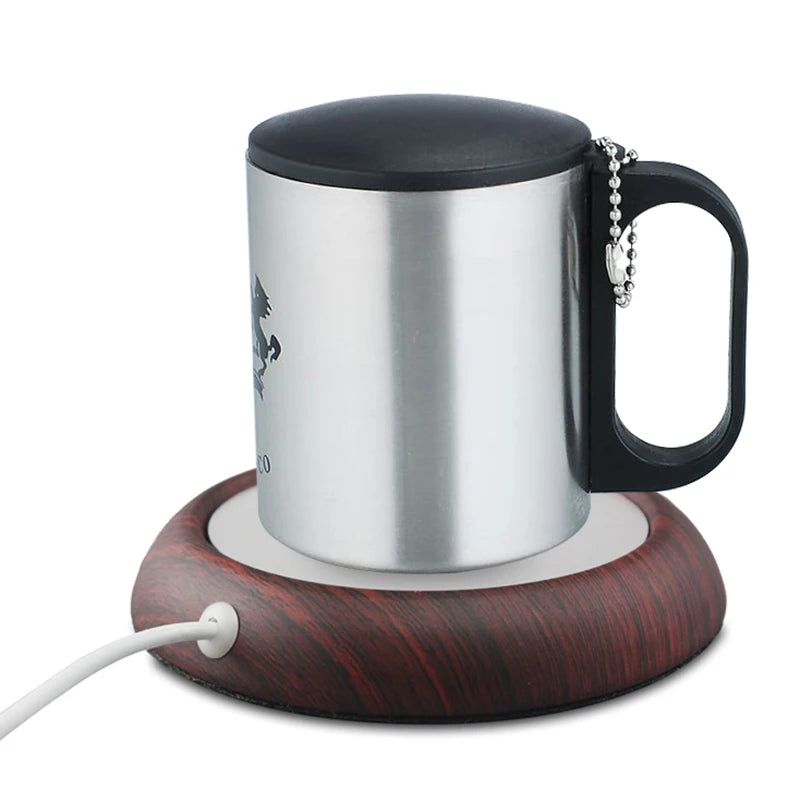 USB Warmer Mug Cup-Pad Gadget Wood Grain Milk Tea Drink USB Heater Tray Mug Pad Coaster Heating Office Gift