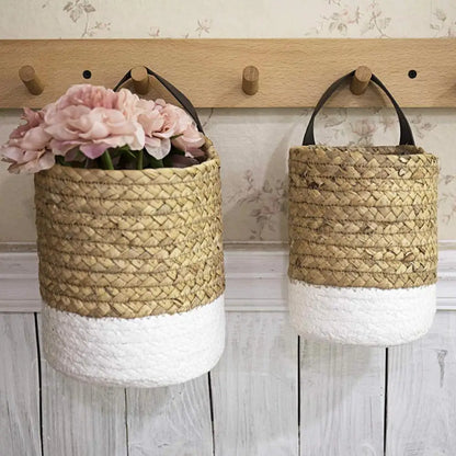 Household Foldable Woven Storage Basket Plant Wicker Hanging Baskets Garden Flower Vase Foldable Flower Pots Storage Basket