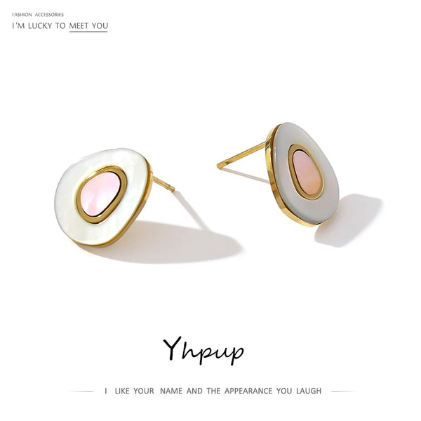 Yhpup Trendy Stainless Steel Avocado Stud Earrings for Women Statement Natural Shell Earrings Jewelry бижутерия для женщин New