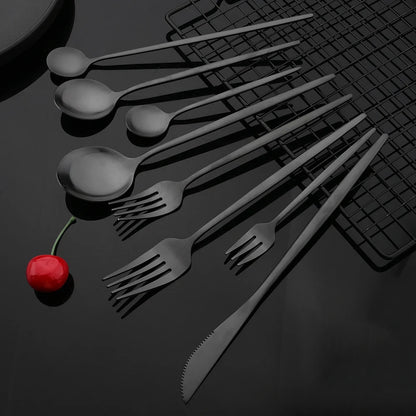 Dinnerware Set Matte Black Knife Fork Dessert Spoon Tableware Cutlery Set Stainless Steel Silverware Flatware Kitchen Dinner Set