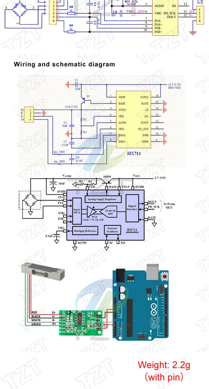 TZT  Digital Load Cell Weight Sensor 1KG  5KG  10KG  20KG Portable Electronic Kitchen Scale + HX711 Weighing Sensors Ad Module