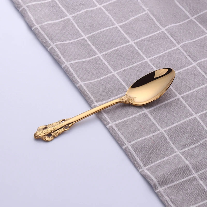 1Pcs Luxury Gold Cutlery Set Vintage Western Stainless Steel Tableware Kitchen Utensils Dinner Set Sliver Knife Fork Spoon