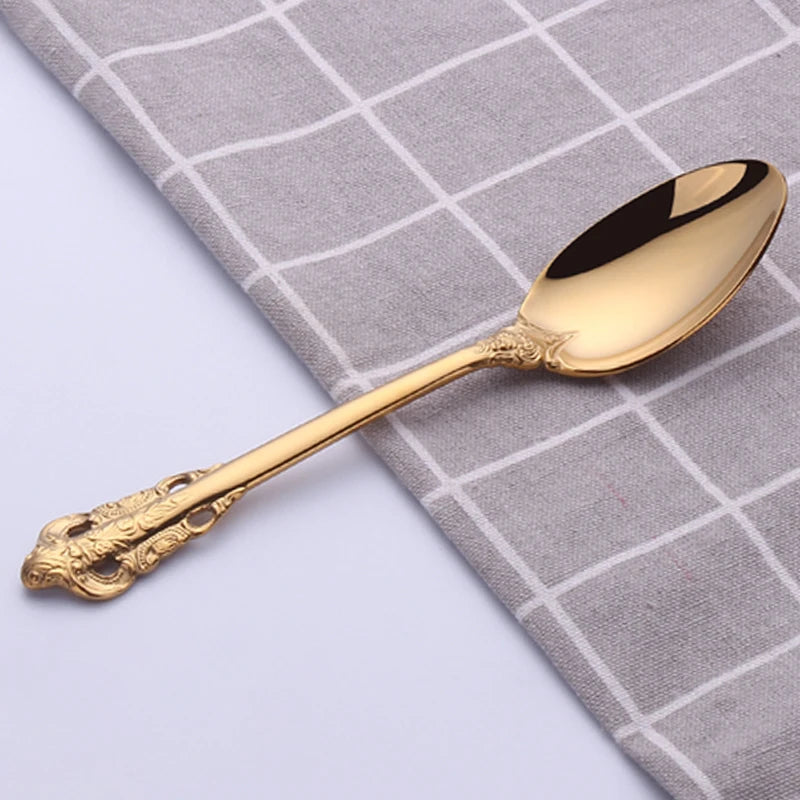 1Pcs Luxury Gold Cutlery Set Vintage Western Stainless Steel Tableware Kitchen Utensils Dinner Set Sliver Knife Fork Spoon