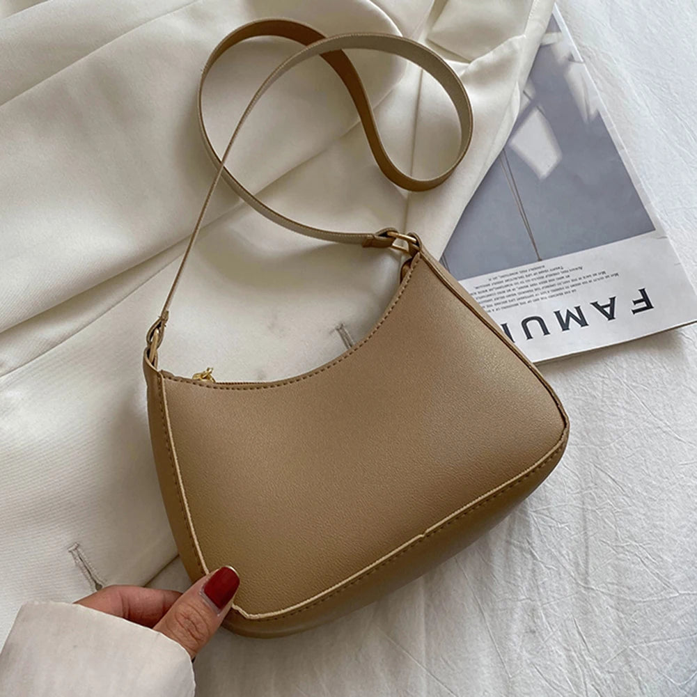 2022 New Women's Fashion Handbags Retro Solid Color PU Leather Shoulder Underarm Bag Casual Women Hobos Handbags