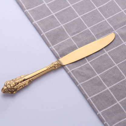 1Pcs Luxury Gold Cutlery Set Vintage Western Stainless Steel Tableware Kitchen Utensils Dinner Set Sliver Knife Fork Spoon