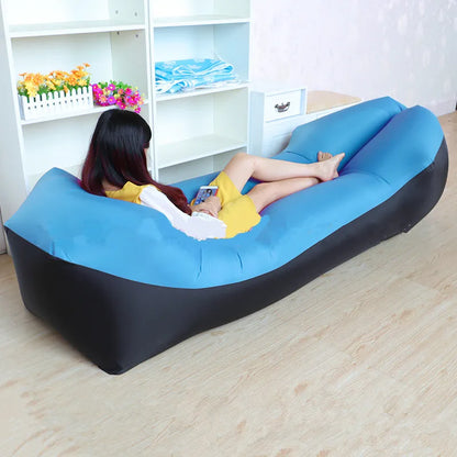 Waterproof Lazy Air Inflatable Sofa Portable Outdoor Beach Air Sofa Bed Sleeping Bag Bed Oxford Cloth