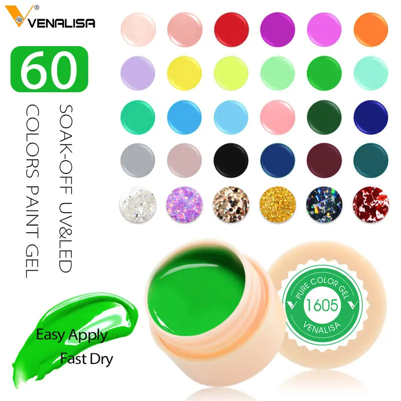 VENALISA Painting Gel Solid Colors Gel Nail Polish Nail Art Designs Soak Off UV LED Ink Varnish Lacquer 5ml 60 Colors