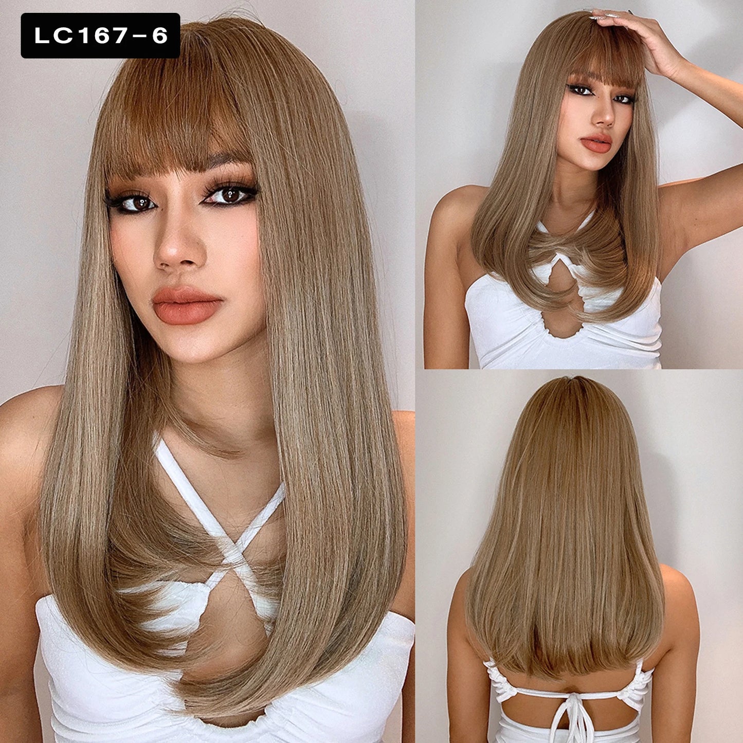 Element 16 Inch Synthetic Wig With Bangs Natural Headline Ombre Brown Color Fashion Cosplay Party Replacement Wigs for Women