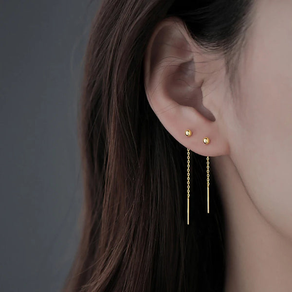 Simple Stylish Thin Drop Earrings For Women Lovely Beads Golden Piercing Earring Line Chain Elegant Cute Dangle Ear Accessories