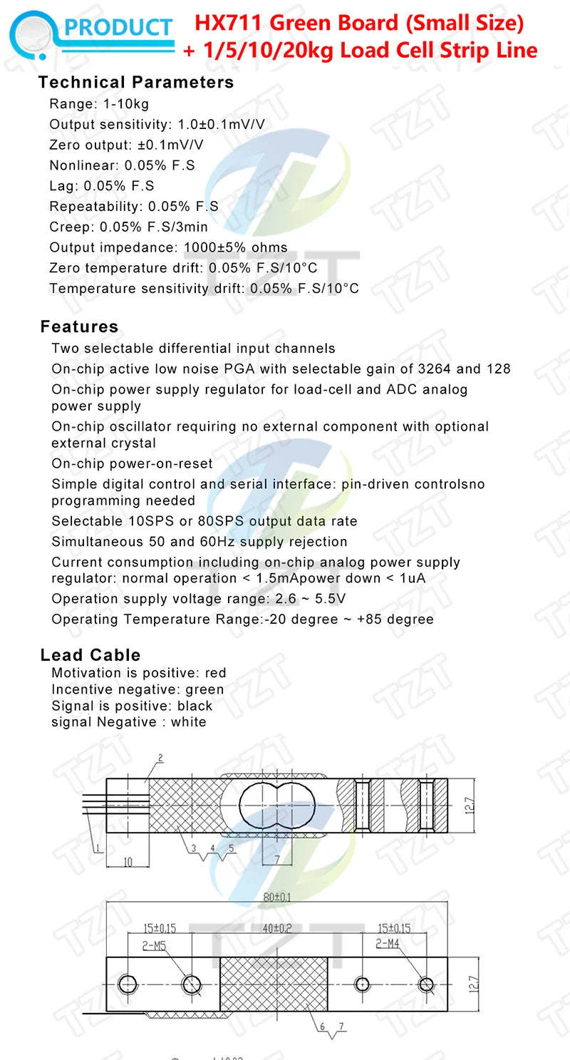 TZT  Digital Load Cell Weight Sensor 1KG  5KG  10KG  20KG Portable Electronic Kitchen Scale + HX711 Weighing Sensors Ad Module