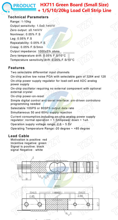 TZT  Digital Load Cell Weight Sensor 1KG  5KG  10KG  20KG Portable Electronic Kitchen Scale + HX711 Weighing Sensors Ad Module