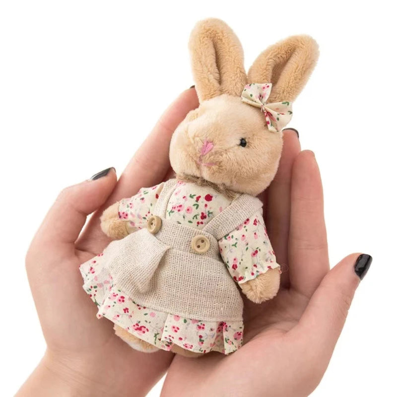 Cute Girls Country style Linen Teddy Bear Keychain Women Rabbit Couple Keychain On Bag Car Trinket Female Wedding Party Toy Gift