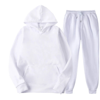 New Men Women Tracksuit Hoodies Casual Solid Color Thick Pullover and Long Pant 2-piece Set Men Autumn Fleece Jogger Sports Suit