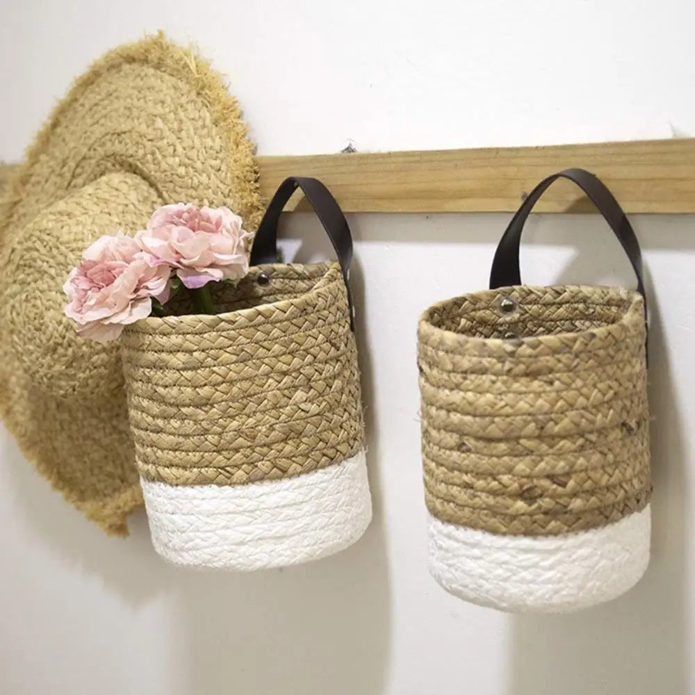 Household Foldable Woven Storage Basket Plant Wicker Hanging Baskets Garden Flower Vase Foldable Flower Pots Storage Basket