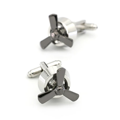 Men's Rotatable Propeller Cufflinks Quality Brass Material Gunblack Color Airplane Design Cuff Links Wholesale & Retail