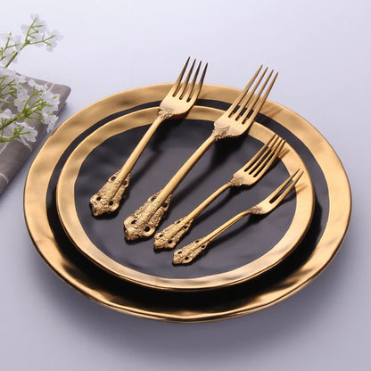 1Pcs Luxury Gold Cutlery Set Vintage Western Stainless Steel Tableware Kitchen Utensils Dinner Set Sliver Knife Fork Spoon